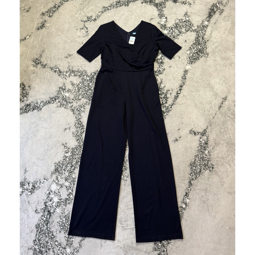 J McLaughlin Navy Jumpsuit Womens S Wide Leg Short Sleeve Stretch NWT